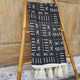 Natural Cotton Throw with Abstract Motif and Beaded Tassels | 145×216cm